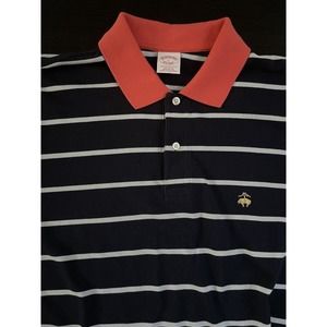 Brooks Brothers Men’s Large Logo Navy Striped SHORT SLEEVE PERFORMANCE POLO